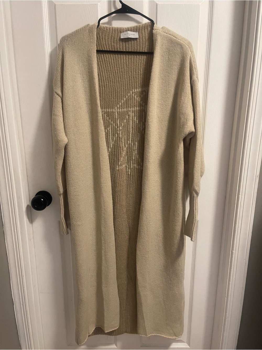 Long Open-Front Cream Knit Cardigan by